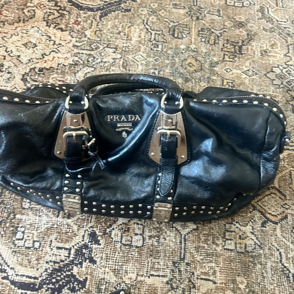 Rare Vintage Prada Black Leather Bag with Silver Studs Project Bag - Picture 6 of 16